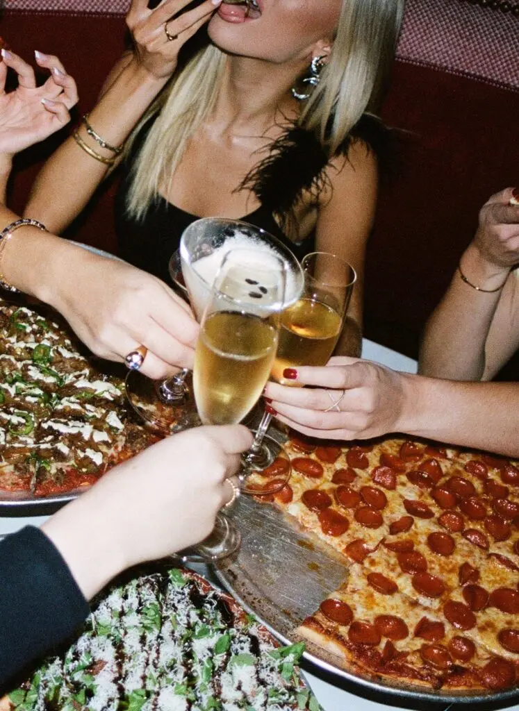 The charred cracker crust pizzas include four options, like Frank’s, with a blend of mozzarella, aged cheddar, and provolone over a spicy ZaZa sauce (a spicy vodka sauce) and a generous sprinkling of red pepper flakes. (Photo by Becca Wright)