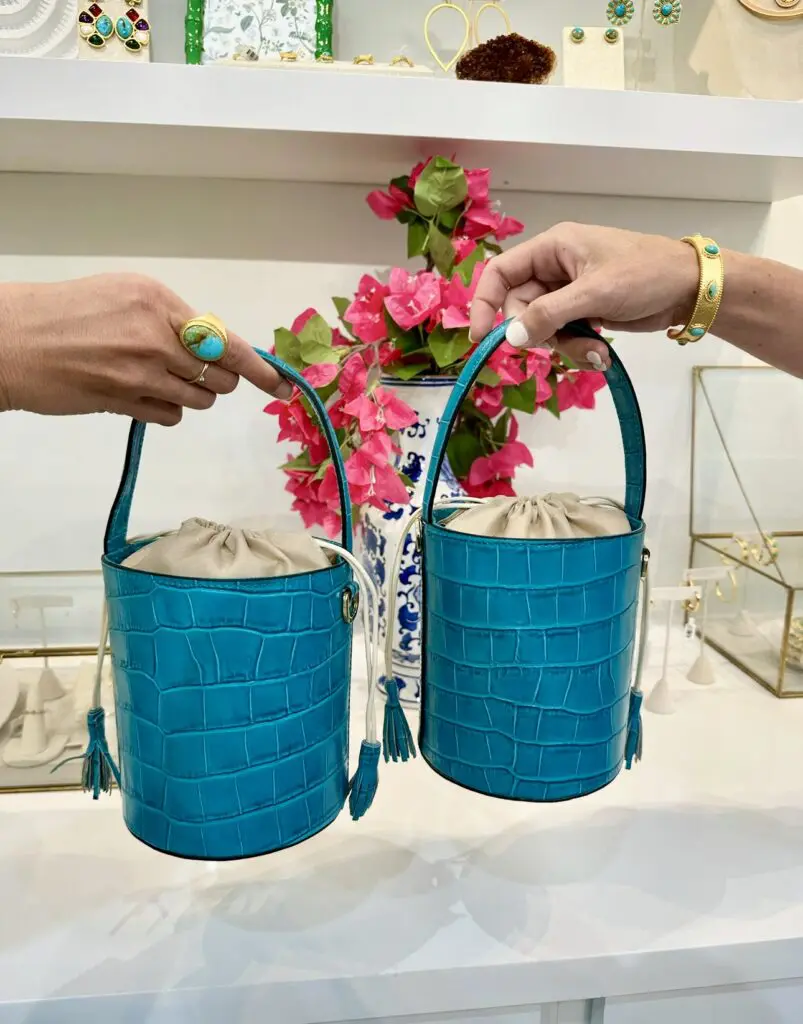 Crocodile-embossed Italian leather in the signature Christina Greene turquoise enjoys an approachable price point of $325. (Courtesy photo)