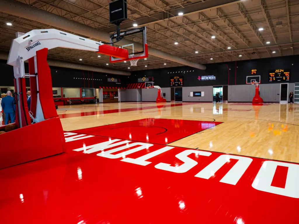 The Houston Rockets' new training facility is a state-of-the-art wonder right in the heart of Houston. The basketball courts are the center of everything. (Photo by F. Carter Smith)