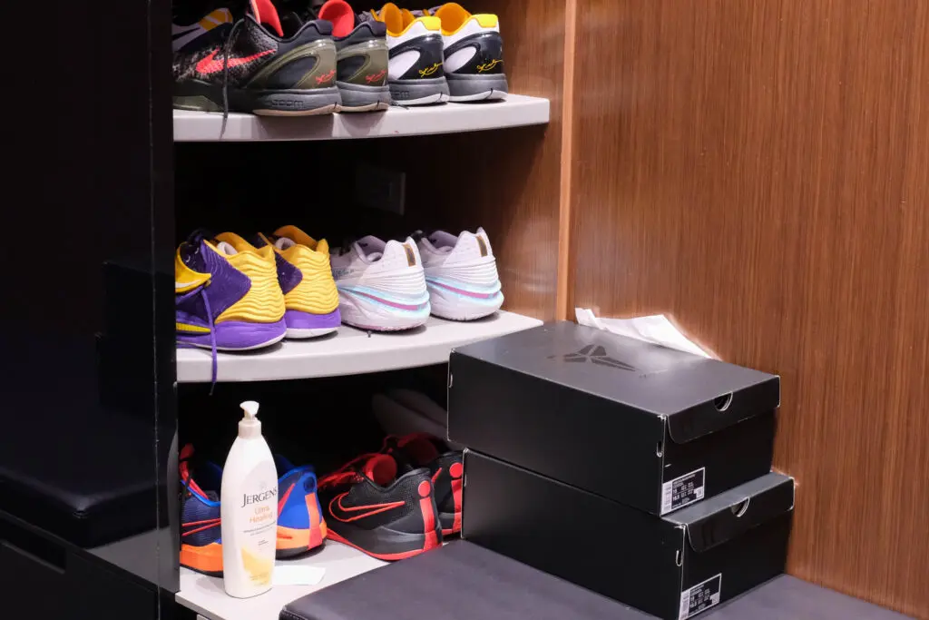 The new Memorial Hermann Houston Rockets Training Center includes a plush locker room for the players with plenty of personal space. (Photo by F. Carter Smith)
