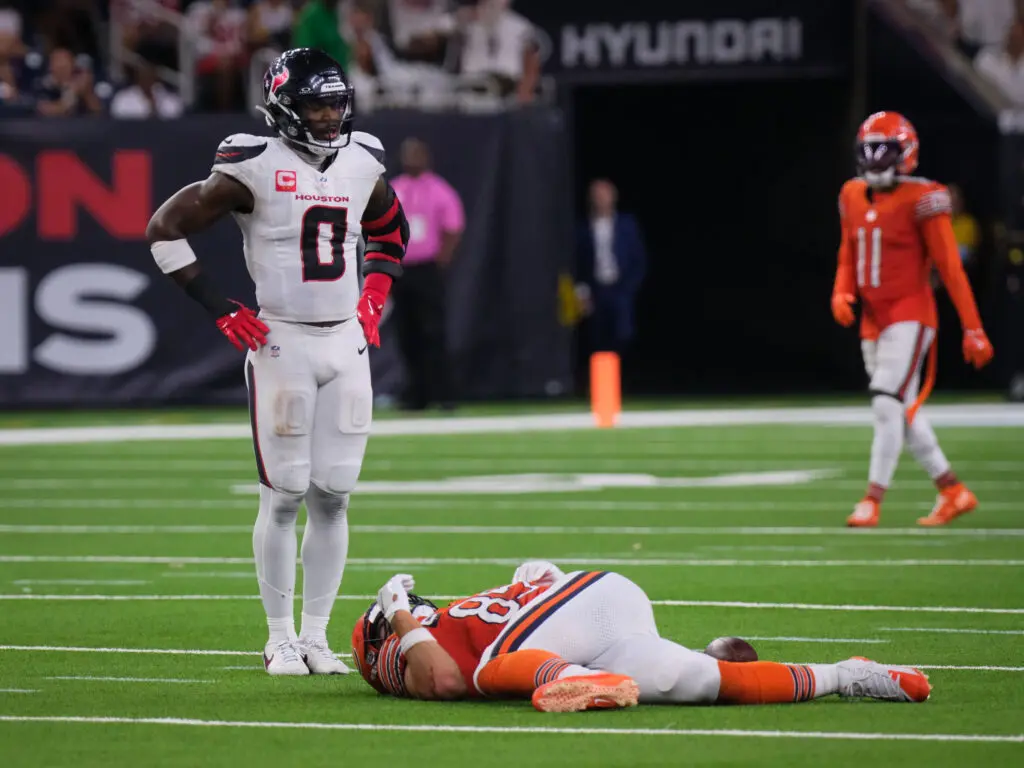 Houston Texans linebcker Azeez Al-Shaair knows how to deliver punishment. (Photo by F.Carter Smith)