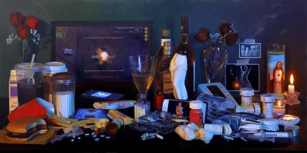 John Slaby's "The Serpent," 2024, combines biblical allusions with contemporary vices. (Photo courtesy of Archway Gallery)