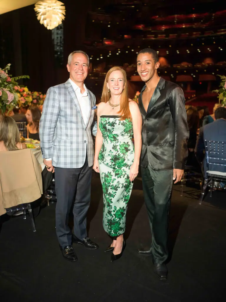 Troy & Allison Thacker, First Soloist Harper Watters at Houston Ballet's opening night dinner. (Photo by Daniel Ortiz)