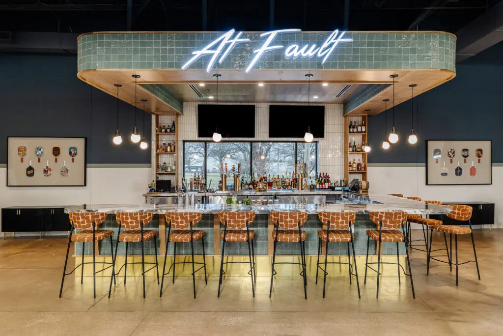 Brand new in Farmers Branch, At Fault boasts indoor pickleball courts with a full-service bar. (Courtesy)
