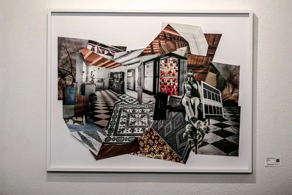 Kaima Marie Akarue's 2024 paper collage, "Wait until it boils over," is on display at The Anderson Center for the Arts. (Photo by @tyevisuals. Courtesy Who's Who.)
