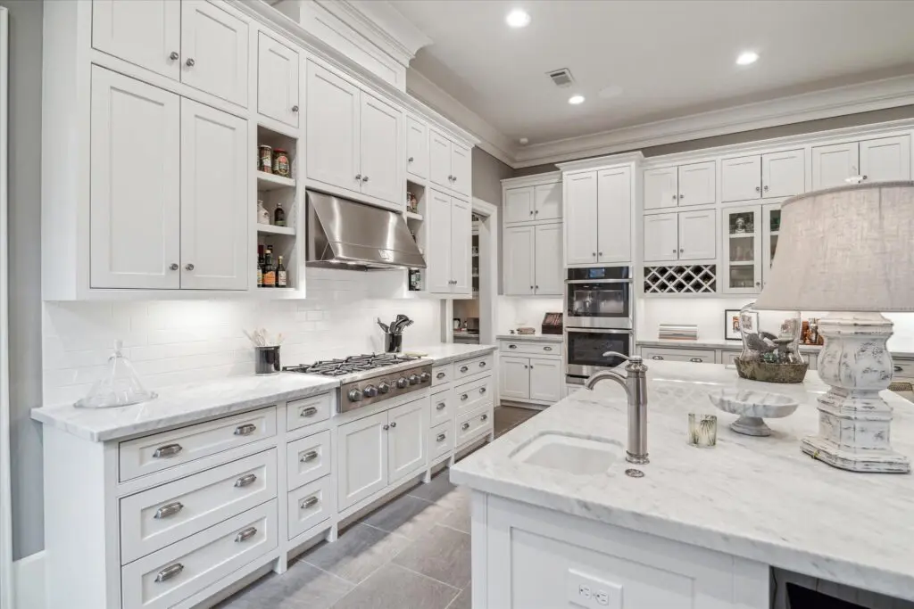 Lovely marble countertops in the kitchen at 6024 Memorial Drive in Glen Cove.