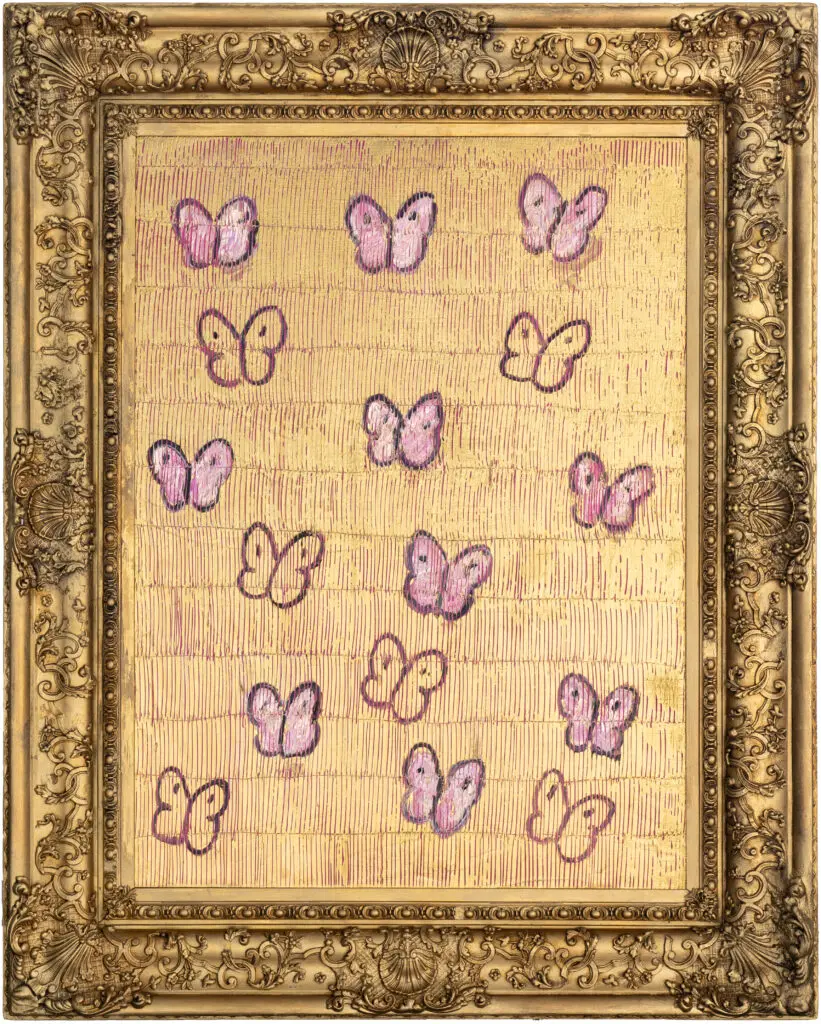 Hunt Slonem's "Pink Ascension Breakthru," 2021, at Laura Rathe Fine Art, The Halles