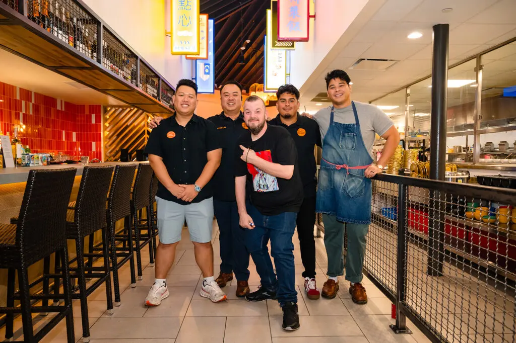 Marvin He, Kevin Lee, The Woodlands GM Lonnie Atchison, Chef Nelson and Chef Josh at the "Phat Life" dinner hosted by Phat Eatery in The Woodlands.