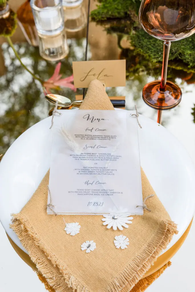 Menus were handcrafted with wheat pressed between plexiglass (Photo by Kaitlin Saragusa / BFA)