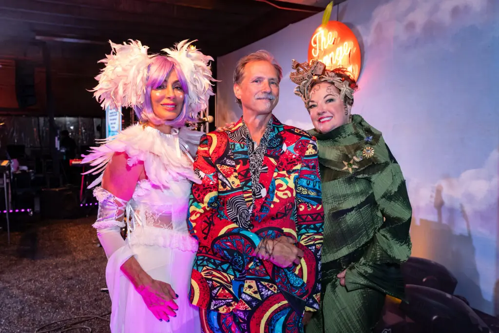 Co-chair Dr. Terri Alani, The Orange Show executive director Jack Massing, co-chair Laura Stehr Peters at the 2024 Orange Show Gala: DaliDada (Photo by Emily Jaschke)