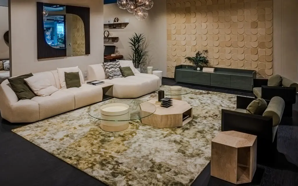 Gallotti&Radice showroom visitors can expect to find a staged sitting area, dining table, living area, and bedroom. (Photo by Axel Arzola)
