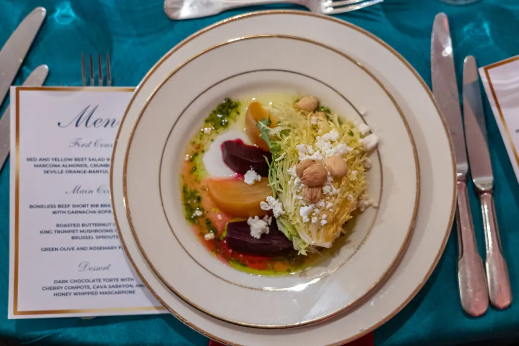 The start of a beautiful dinner by City Kitchen Regal table settings by The Events Company at Houston Grand Opera's opening night and dinner celebration (Photo by Emily Jaschke)