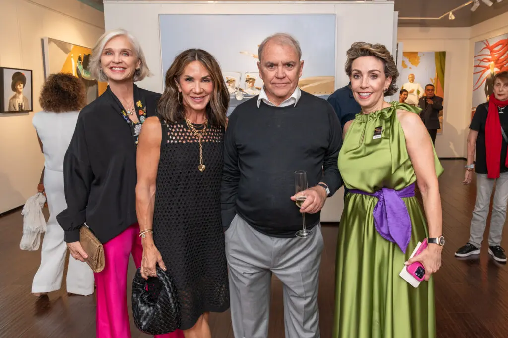 Karen Henry, Courtney Zavala, Julio Larraz, Liliana Molina celebrate the opening of "80 Circumnavigations of the Sun" at Art of the World Gallery. (Photo by Paul R. Davis Photography)
