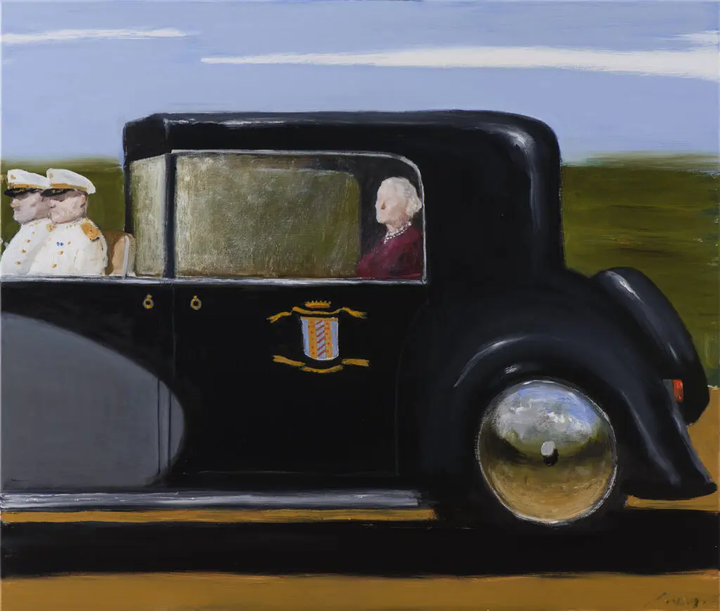 Julio Larraz's "La Reina de Corazones en el Dia de la Felicidad Nacional," 2022, at Art of the World Gallery. (Courtesy of Art of the World Gallery) 