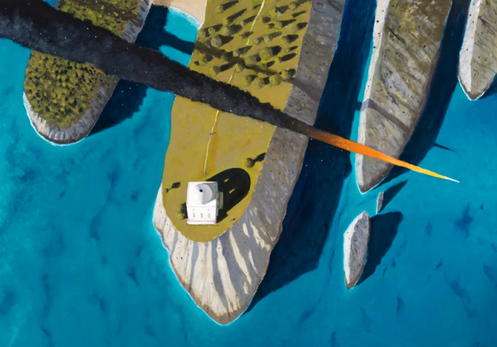 Julio Larraz's "'Burnt Out,' The Story of Icarus," 2023, at Art of the World Gallery. (Courtesy of Art of the World Gallery)