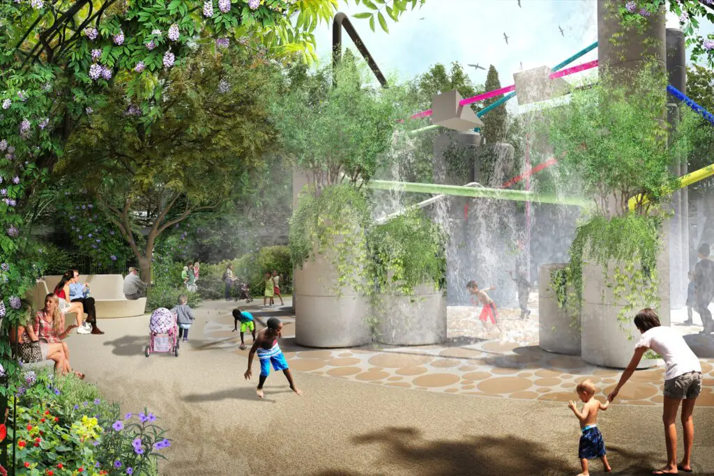 A splash pad is another interactive element for kids at the upcoming Harold Simmons Park. (Courtesy)
