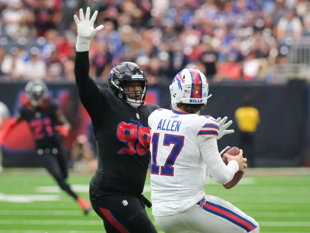 This Houston Texans defense hounds even elite quarterbacks like Josh Allen.(Photo by F. Carter Smith)