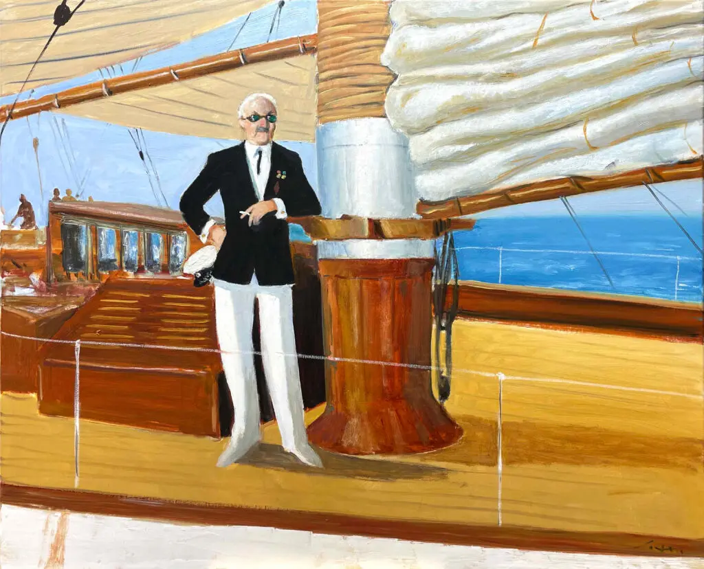 Julio Larraz's "The King of Diamonds on the Bay of Mirrors," 2019, is on display at Art of the World Gallery through Saturday, October 19. (Courtesy of Art of the World Gallery)