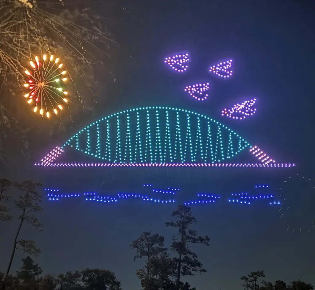 The iconic Woodlands bridge and doves represents the annual Woodlands "Lighting of the Doves" celebration marking the holiday season. (Photo by Laura Landsbaum)