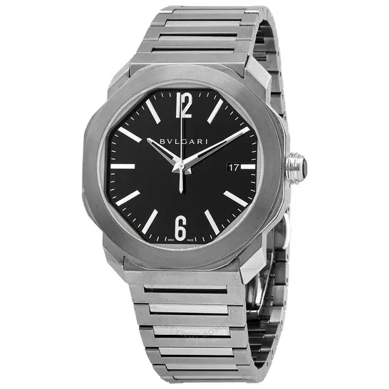 Bvlgari Octo Roma Automatic Black Dial Men's Watch, available at Zadok Jewelers and Eiseman Jewels. 