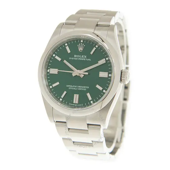 Rolex Oyster Perpetual Automatic Chronometer Green Dial Men's Watch, available at Deutsch Fine Jewelry and de Boulle Diamond & Jewelry. 