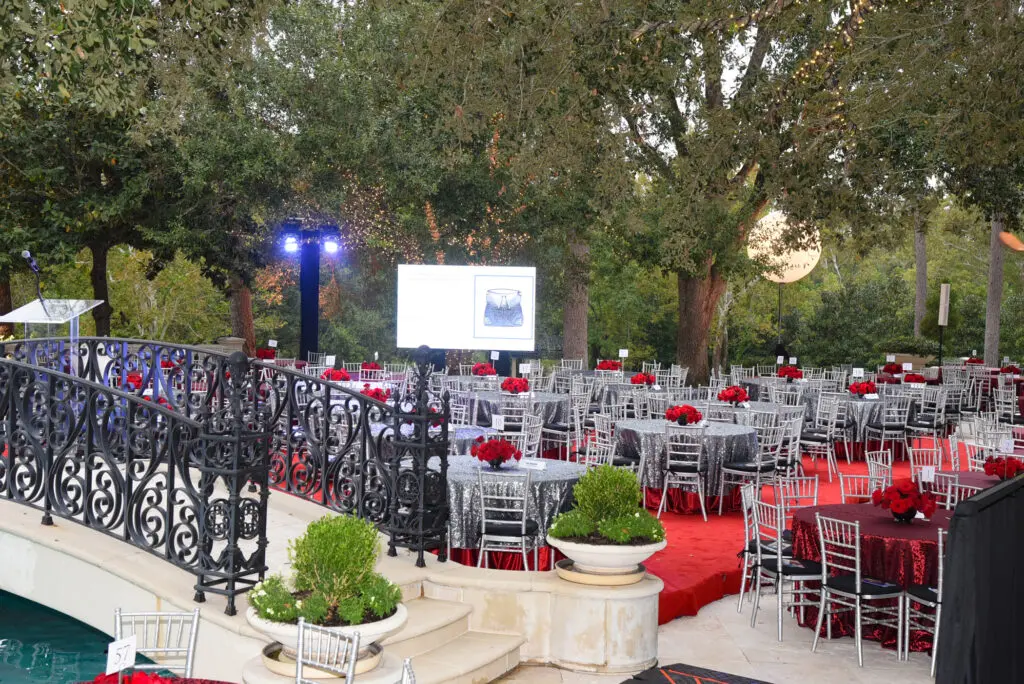 The backyard of the Tilman Fertitta Family home during the Houston Police Foundation True Blue fundraiser  (Photo by Alexander's Fine Portrait Design )