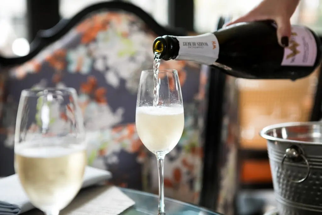 A glass of bubbly comes with each guest’s afternoon tea, priced at $65 per person. (Photo by Tracy Ling)