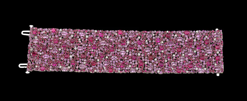 Robert Procop ruby and pink sapphire American glamour bracelet with 468 rubies, 504 pink sapphires and 61 diamonds. 