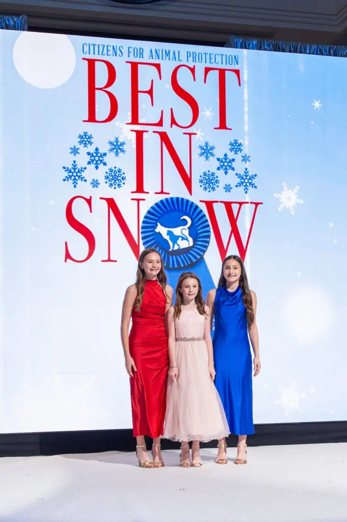 Junior honorees Alexandra, Elizabeth and Julianna Lowenberg at Citizens for Animal Protection 'Celebrity Paws Gala' (Photo by Jacob Power)