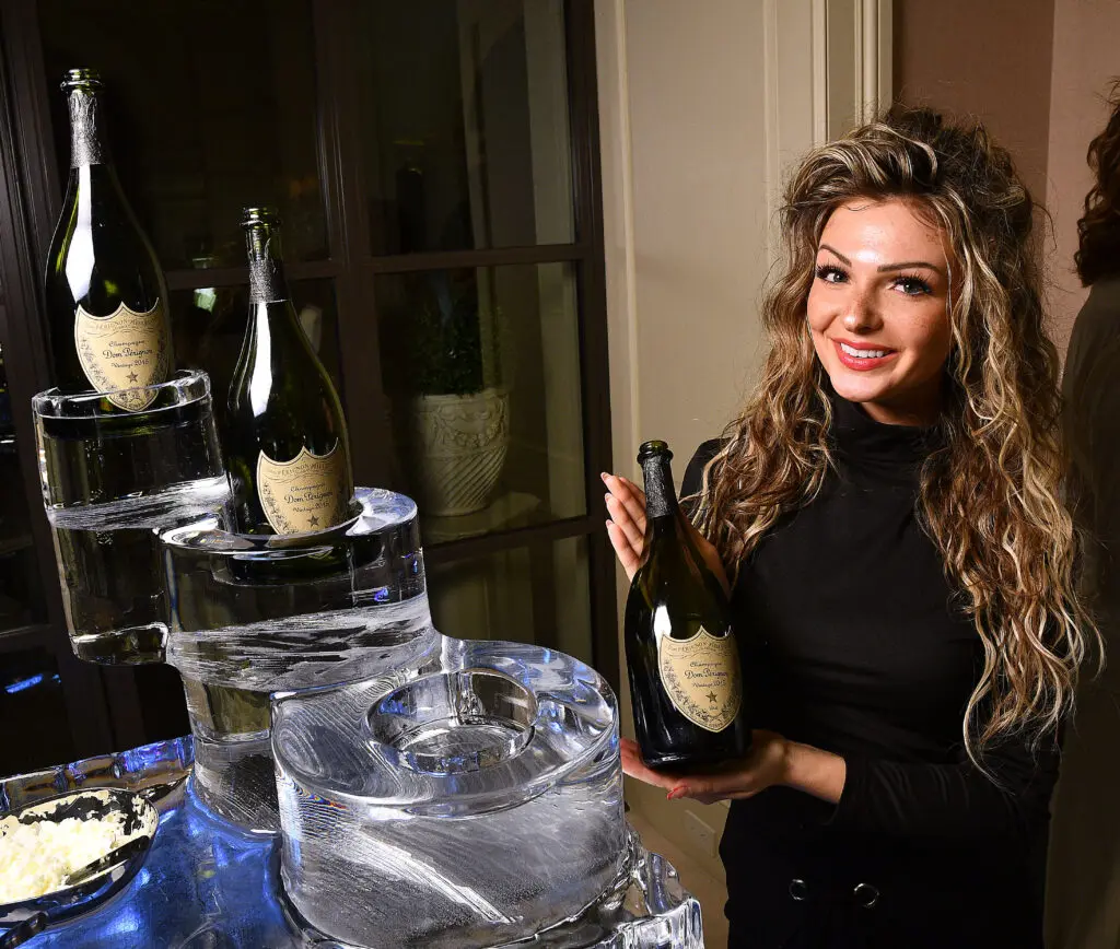 Dom Perignon champagne on display on the massive ice sculpture (Photo by Dave Rossman)