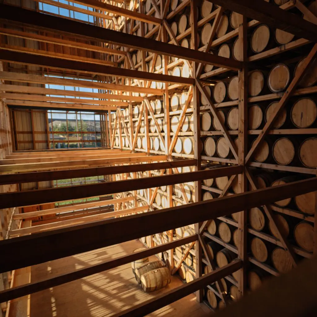A peek inside one of the rickhouses at Heaven Hill Distillery, the scale is massive.