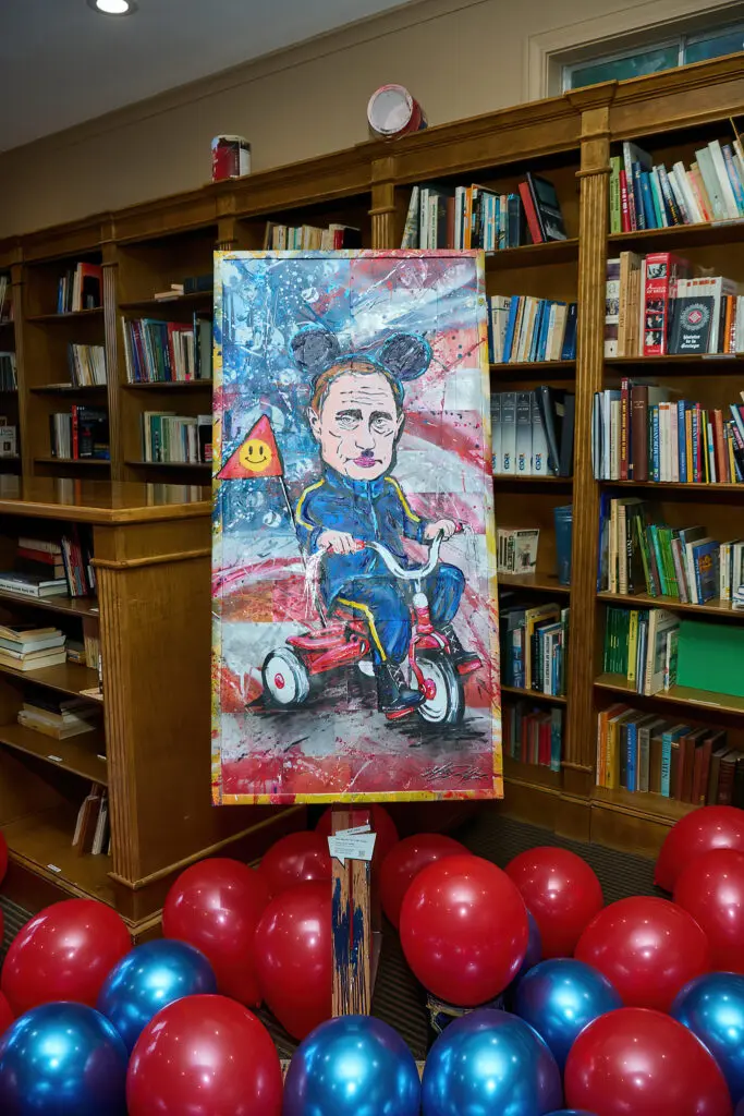 "Toying Around," 2024, is on view at Alliance Francaise de Houston. Disclaimer: Alliance Francaise support artists and their rights to express themselves. The content of this exhibition reflects the artist’s vision and is not an endorsement by Alliance Francaise (Photo by Charlie Horse Photography)