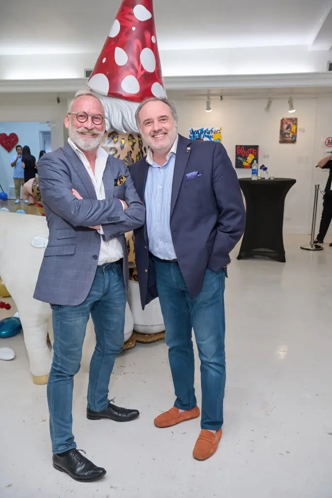 Marc Favre, Jean-Francois Bonneté at the "Frenchies & Friends" opening celebration at Alliance Française de Houston. (Photo by Charlie Horse Photography)