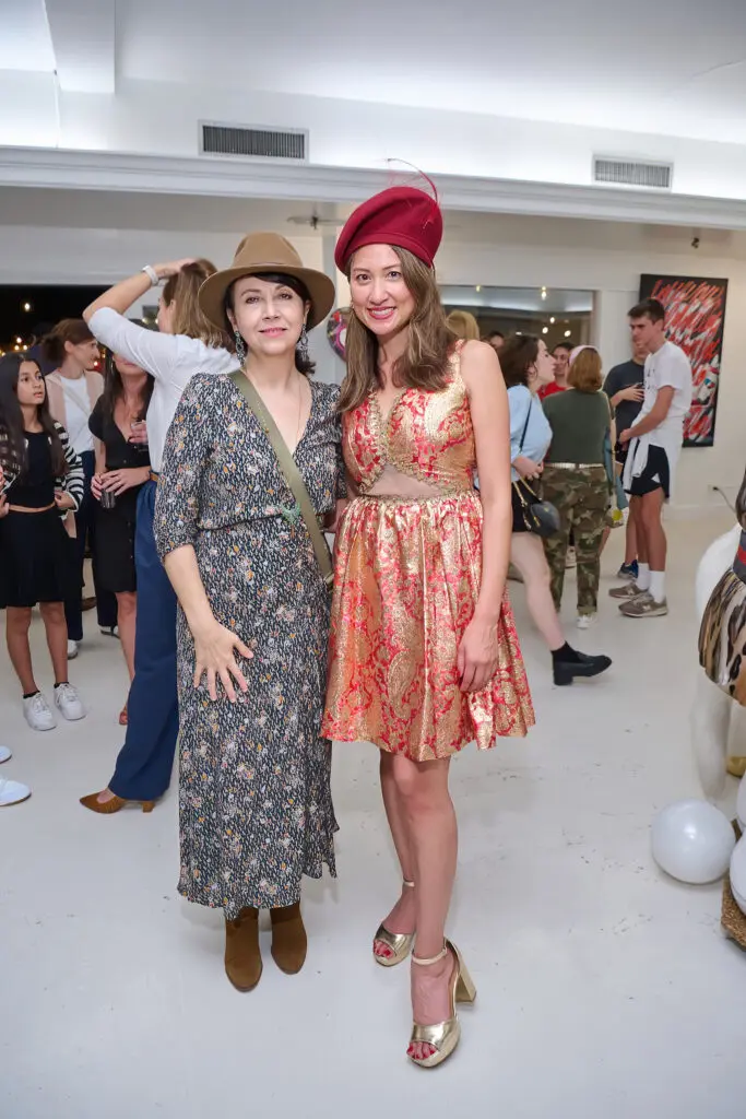 Karine Parker-Lemoyne, Karla Modesto at the "Frenchies & Friends" opening celebration at Alliance Française de Houston. (Photo by Charlie Horse Photography)