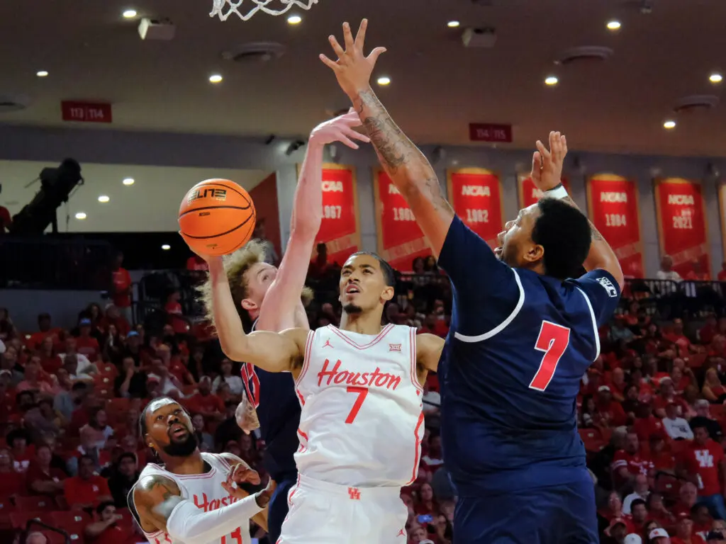 "New" University of Houston point guard Milos Uzan is creating open shots for his teammates and himself. (Photo by F. Carter Smith)