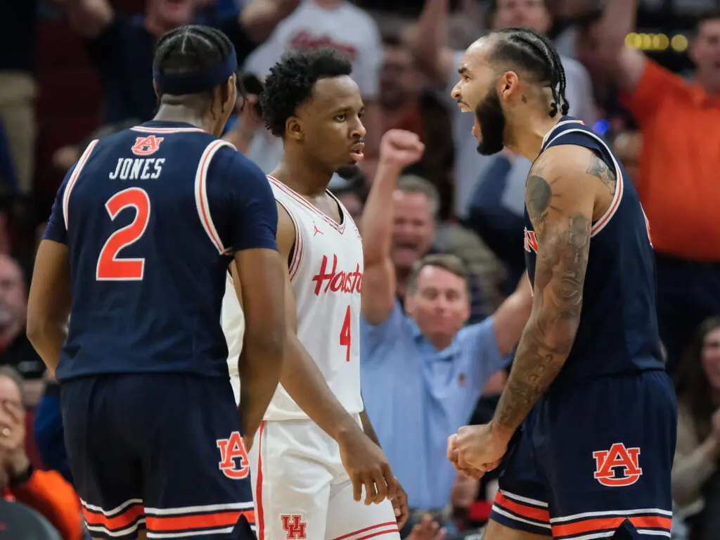 University of Houston star LJ Cryer will remember the feeling of losing to Auburn and its talented, shout happy star Johni Broome. (Photo by F. Carter Smith)