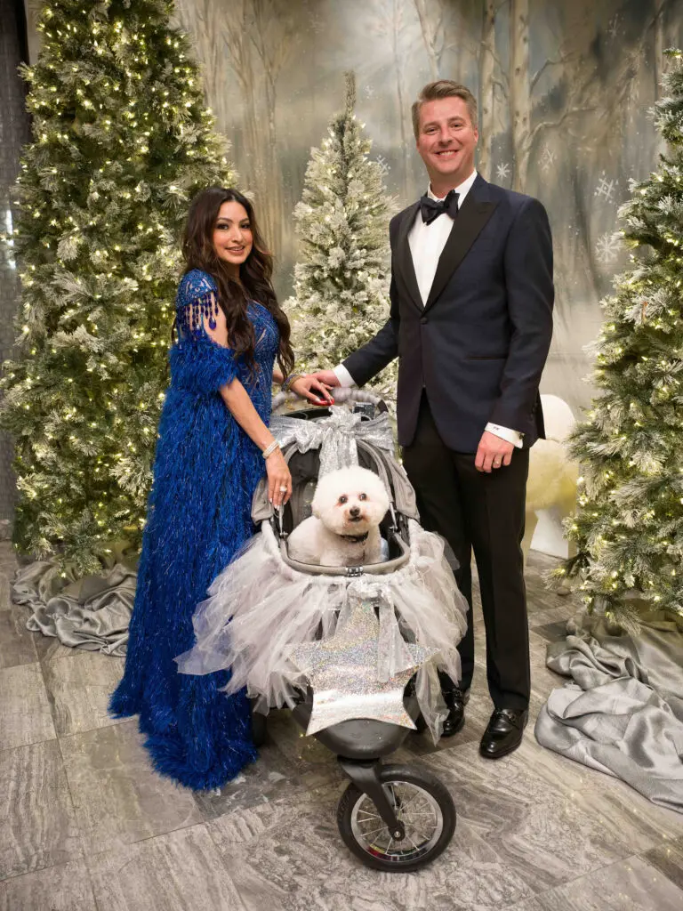 Dr. Monica Patel & Calvin Krall with Lucky at Citizens for Animal Protection 'Celebrity Paws Gala' (Photo by Daniel Ortiz)