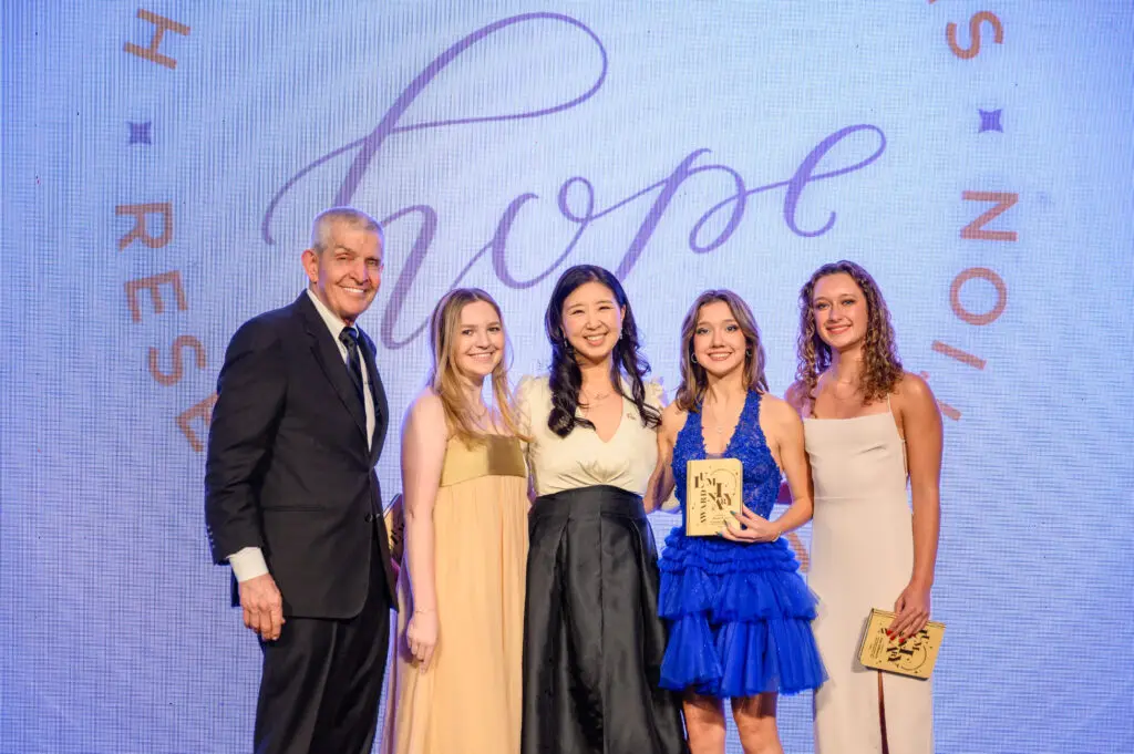 Jim McIngvale, Bella Chramosta, Donna Chang, Alayna Nunez, Ema Suljkanovicby at the Hope Biosciences Research Foundation gala  (Photo by Si Vo)