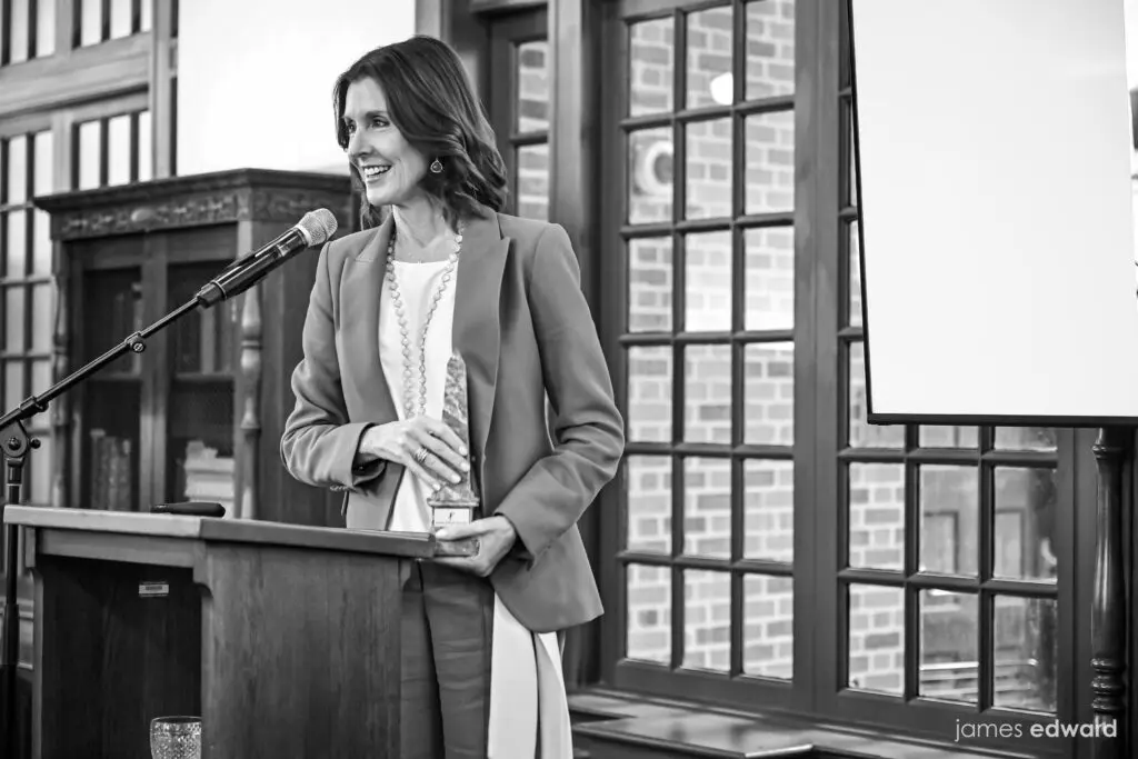 Preservationist Phoebe Tudor receiving a Lifetime Achievement award from the Institute of Classical Architecture & Art in September (Photo by James Edward)
