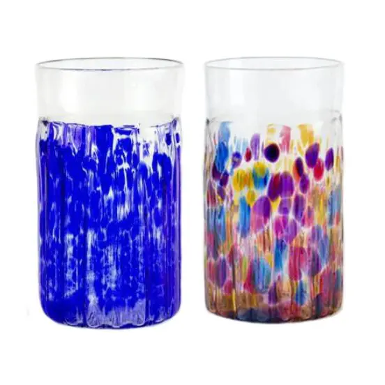 These handblown large tumblers are durable, dishwasher-safe, and perfect for daily use, combining art and practicality. (Photo courtesy Wimberley Glassworks)