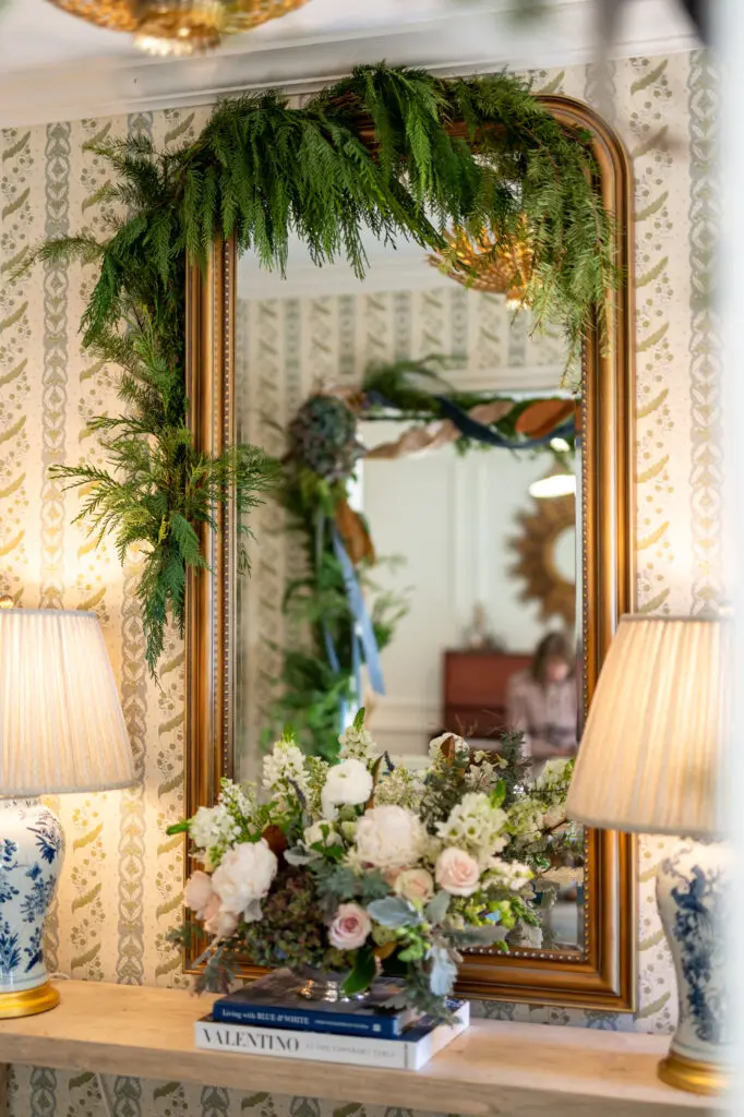 Details of Taryn Proler's floral decor in the Knapp home for the Kappa Kappa Gamma 'Holiday Pilgrimage' (Photo by Chris Bailey Photography) 