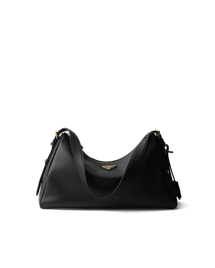 Prada Aimée large leather shoulder bag,
$3,250, available at the Prada boutique.