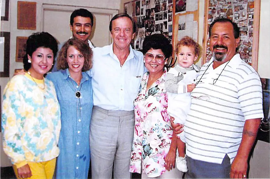 Carlos Villagomez, far right, and Alan Shepard center, pose with their families, showcasing a space friendship. (Photo courtesy of Barbara Radnofsky)