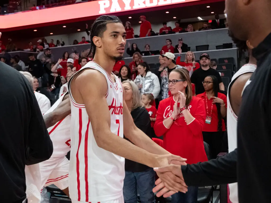 University of Houston point guard Milos Uzan is starting to find his way. (Photo by F. Carter Smith)