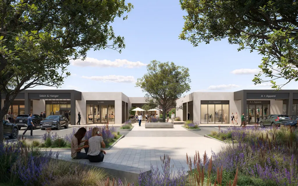 In the summer of 2026, The Seam, a sophisticated open-air retail and dining destination, will open in the Dallas Design District. (Courtesy rendering)