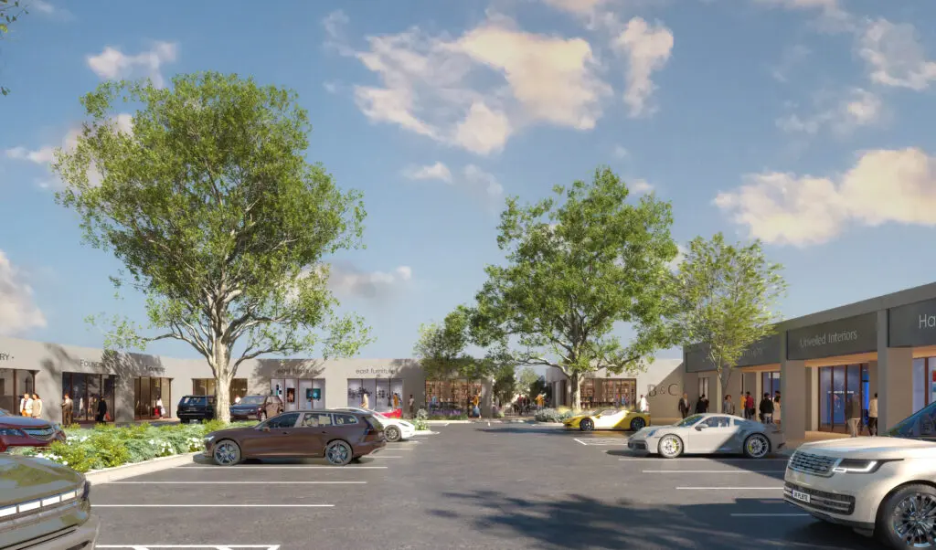 The 160,000-square-foot property will undergo a multi-million-dollar redevelopment before it opens its “glass doors and tree-lined walkways.” (Courtesy rendering)