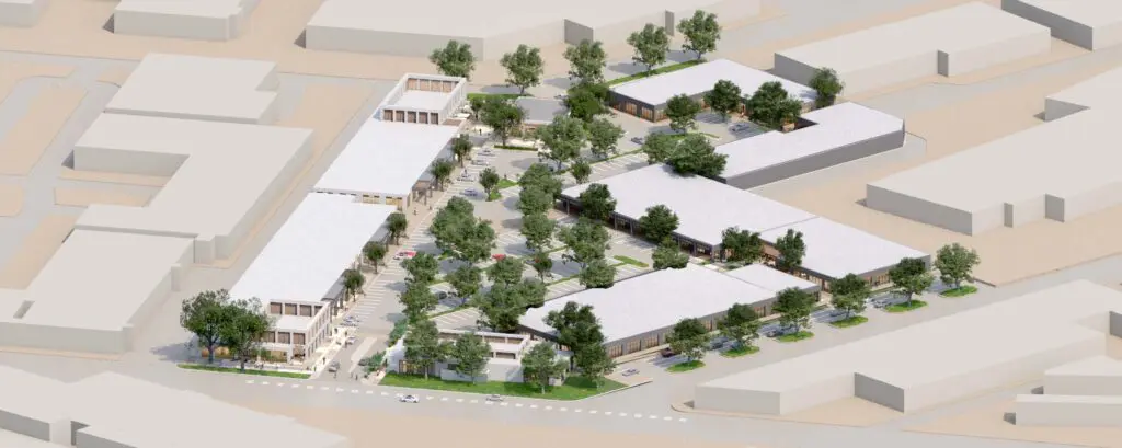 Rendering of The Seam, an upscale outdoor shopping and dining destination that will open in the Dallas Design District in Summer 2026. (Courtesy)