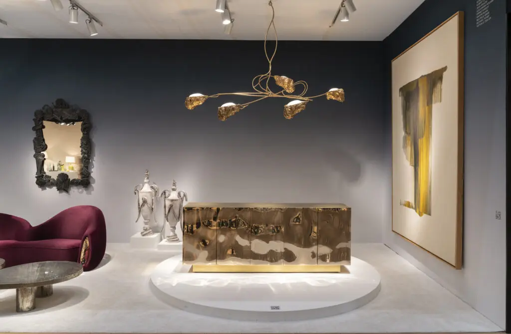 Twenty First Gallery exhibited contemporary lighting, furnishings, and a canvas at Salon Art + Design New York 2024. (Photo by Peter Baker)