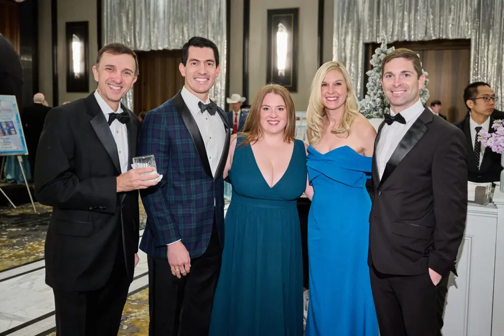 Eric Everett, Richard & Julie Mercer, Kaitlin & Jordan Zaiser at the Spindletop Community Impact Partners 50th annual Holiday Ball (Photo by Fulton Davenport/PWL Studio)