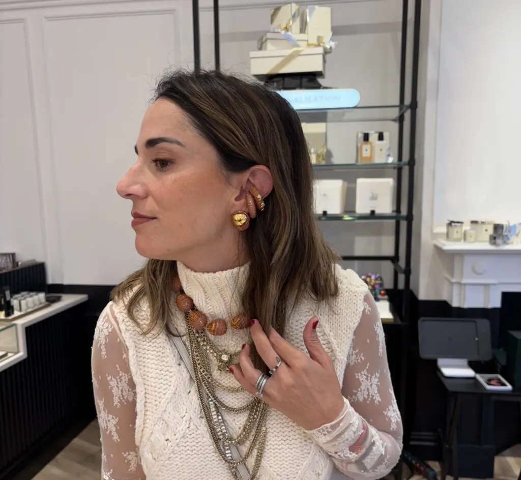 Maria Dorman with stacked earcuffs from Susana Vega at Jo Malone's Market Street Boutique. (Photo by Laura Landsbaum)